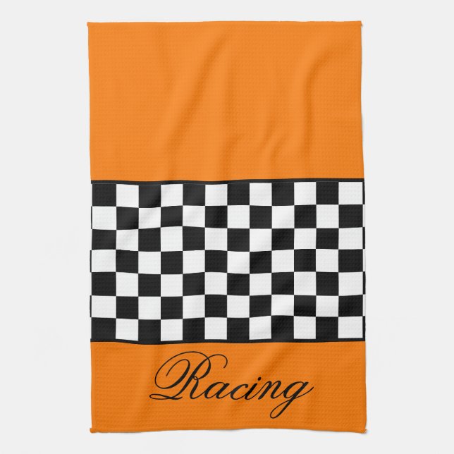 Orange Racing Themed Kitchen Towel (Vertical)