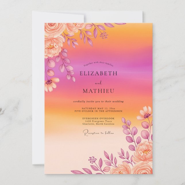 Orange Radiant Sunset Summer Wedding Invitation (Front)