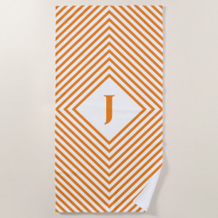 Orange Radiating Rhombuses with Central Letter Beach Towel