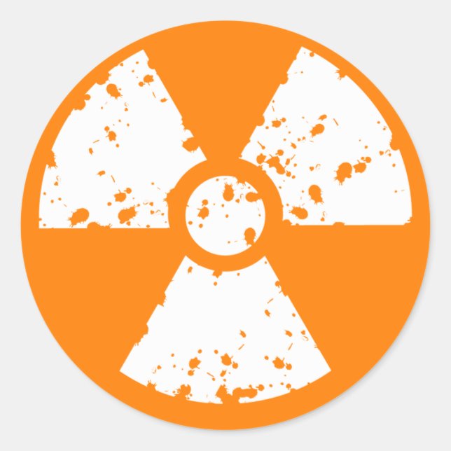 Orange Radioactive Symbol Classic Round Sticker (Front)