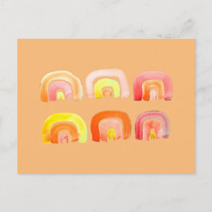 Orange rainbow cute retro art postcard