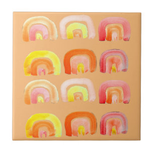 Orange rainbow cute retro art tile