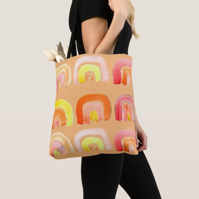 Orange rainbow cute retro art tote bag (Close Up)