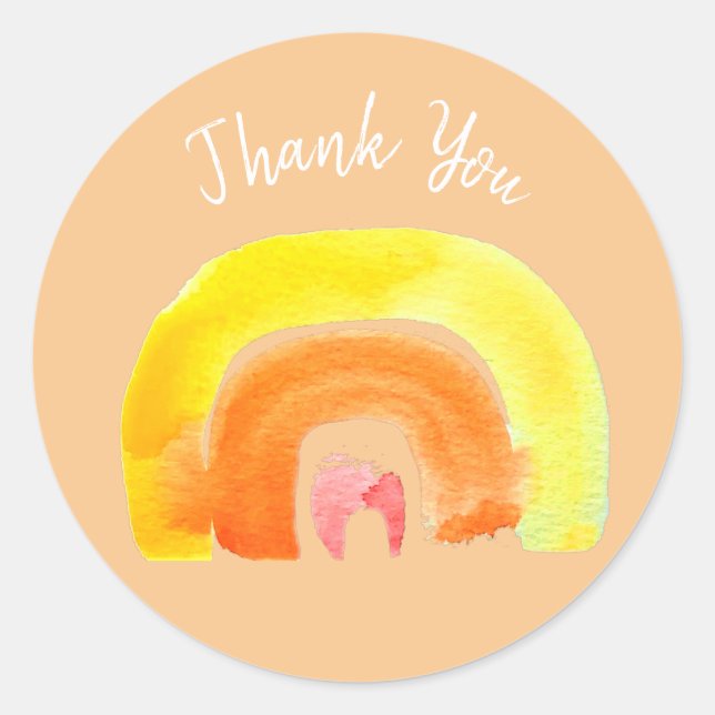 Orange Rainbow love watercolor Classic Round Sticker (Front)