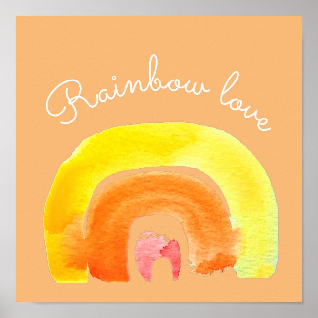 Orange Rainbow love watercolor Poster (Front)