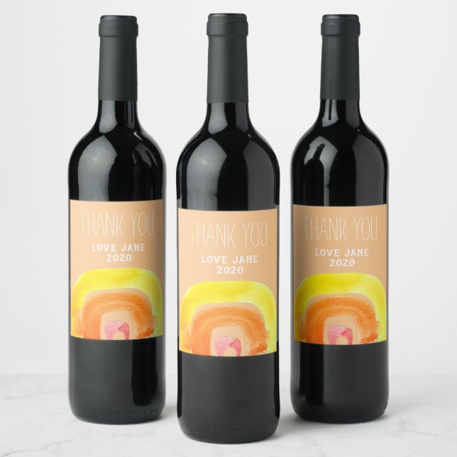 Orange Rainbow love watercolor Wine Label (Bottles)