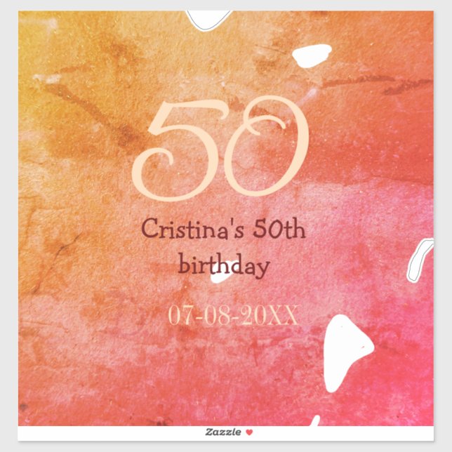 Orange red 50 birthday anniversary add name date p (Sheet)