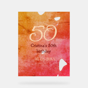 Orange red 50 birthday anniversary add name date p acrylic sign