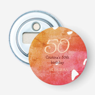 Orange red 50 birthday anniversary add name date p bottle opener