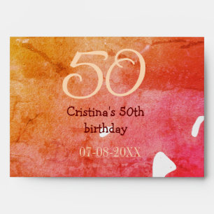 Orange red 50 birthday anniversary add name date p envelope