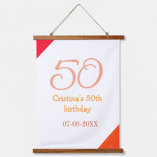 Orange red 50 birthday anniversary add name date p hanging tapestry