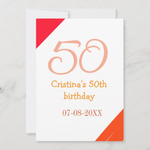 Orange red 50 birthday anniversary add name date p invitation