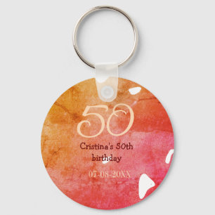 Orange red 50 birthday anniversary add name date p keychain
