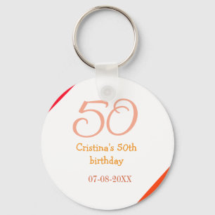 Orange red 50 birthday anniversary add name date p keychain