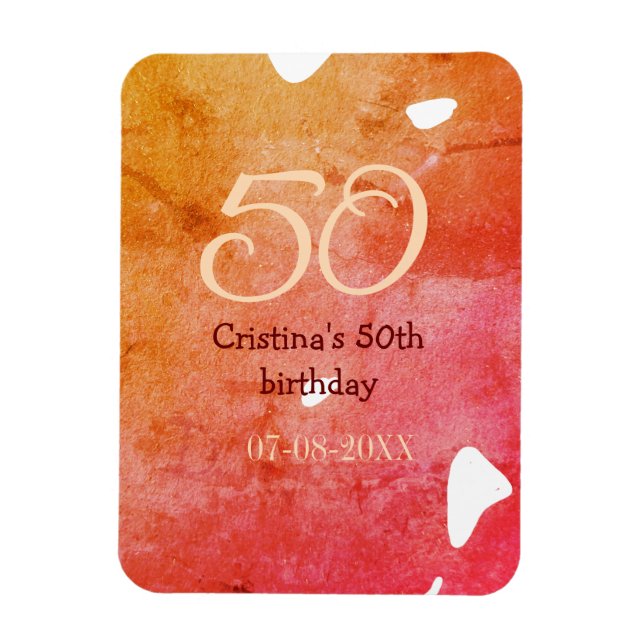 Orange red 50 birthday anniversary add name date p magnet (Vertical)