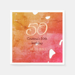 Orange red 50 birthday anniversary add name date p napkin