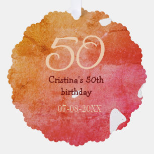 Orange red 50 birthday anniversary add name date p ornament card
