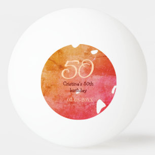 Orange red 50 birthday anniversary add name date p ping pong ball