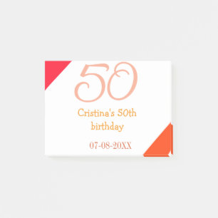 Orange red 50 birthday anniversary add name date p post-it notes