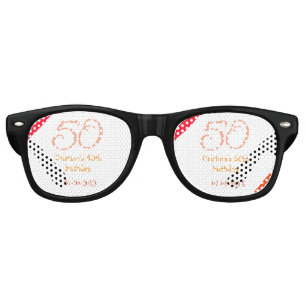 Orange red 50 birthday anniversary add name date p retro sunglasses