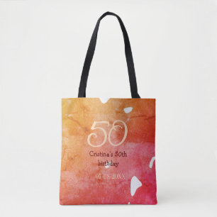 Orange red 50 birthday anniversary add name date p tote bag