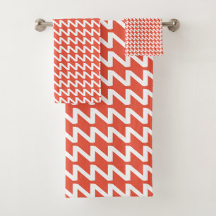 Orange Red and white Modern Sharp Waves Bath Towel Set