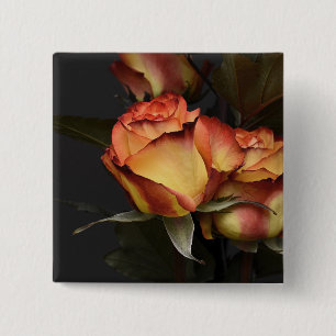 Orange, Red and Yellow Roses 2 Inch Square Button