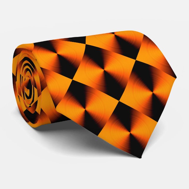 Orange Red Black Diamond Pattern Tie (Rolled)