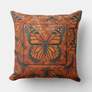 Orange Red Black Monarch Butterfly Mosaic Outdoor Pillow