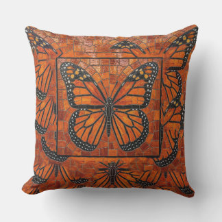 Orange Red Black Monarch Butterfly Mosaic Outdoor Pillow