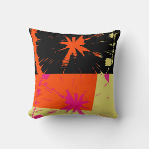 Orange Red Black Retro Funky Painting Abstract Art Throw Pillow