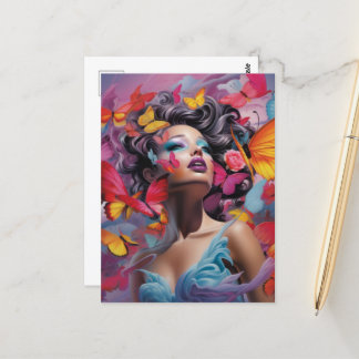 Orange Red & Blue Butterfly Fantasy Woman Postcard