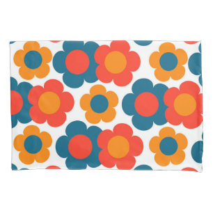 Orange Red Blue Retro Y2K Bold Blossom Floral Pillowcase