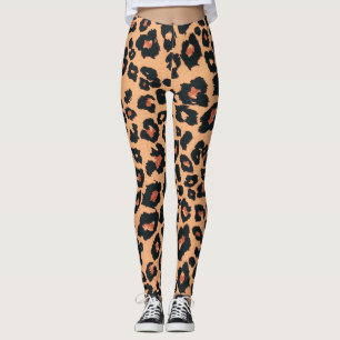 Orange Red Brown Black Leopard Animal Print Leggings