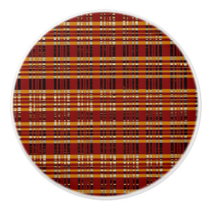 Orange Red Brown Plaid Bedroom Dresser Ceramic Knob