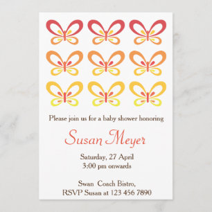 Orange Red Butterfly Babyshower invitation