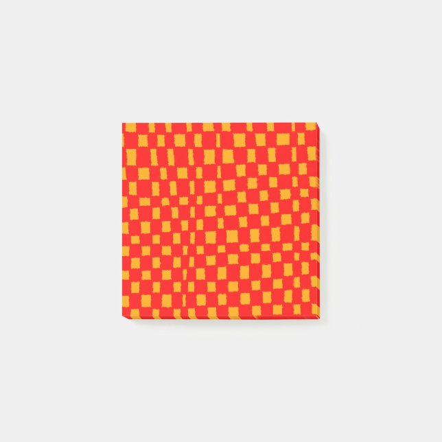 Orange Red Chequerboard Vibrant Chequered Pattern Post-it Notes (Front)