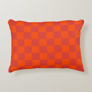 Orange Red Chequered Gingham Pattern Accent Pillow
