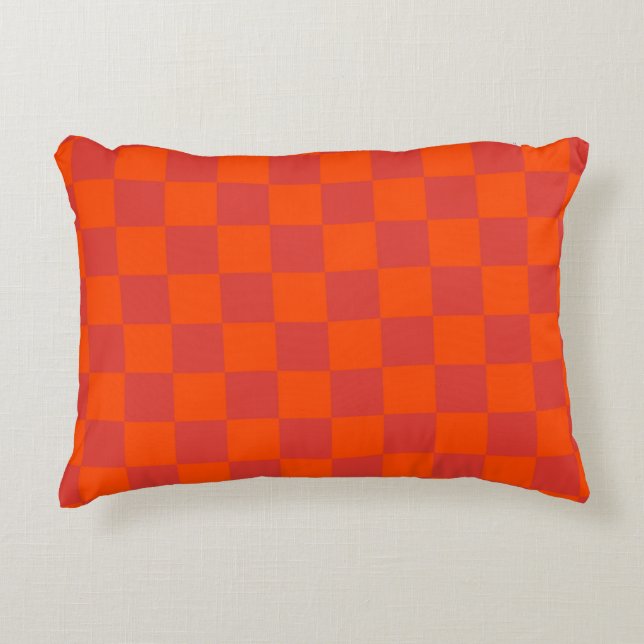 Orange Red Chequered Gingham Pattern Accent Pillow (Front)