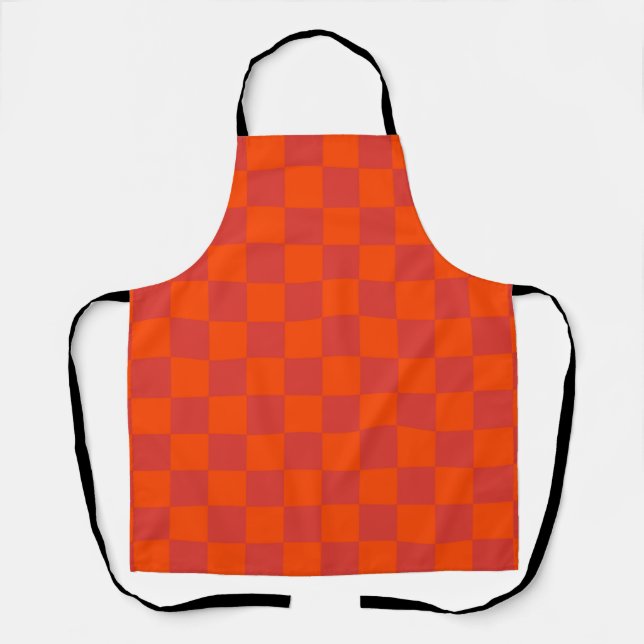 Orange Red Chequered Gingham Pattern Apron (Front)