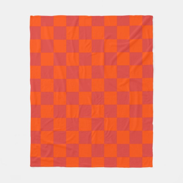 Orange Red Chequered Gingham Pattern Fleece Blanket (Front)