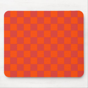 Orange Red Chequered Gingham Pattern Mouse Pad