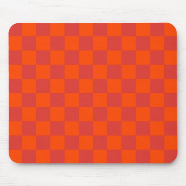 Orange Red Chequered Gingham Pattern Mouse Pad (Front)