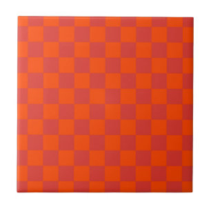 Orange Red Chequered Gingham Pattern Tile