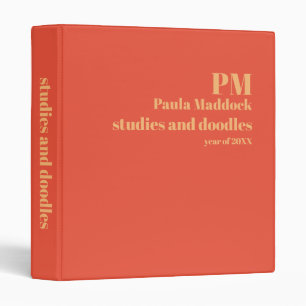 Orange-Red Color Custom Monogram Name Title Binder