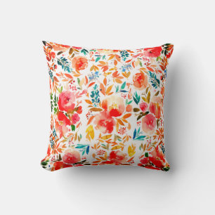 Orange red colorful rose floral summer  throw pillow