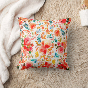 Orange red colorful rose floral summer  throw pillow