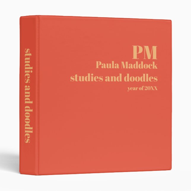 Orange-Red Colour Custom Monogram Name Title Binder (Front/Spine)