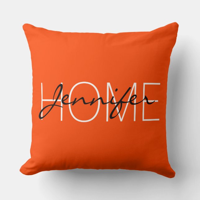 Orange-red colour home monogram throw pillow (Front)