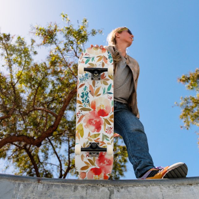Orange red colourful rose floral summer  skateboard (Outdoor 1)